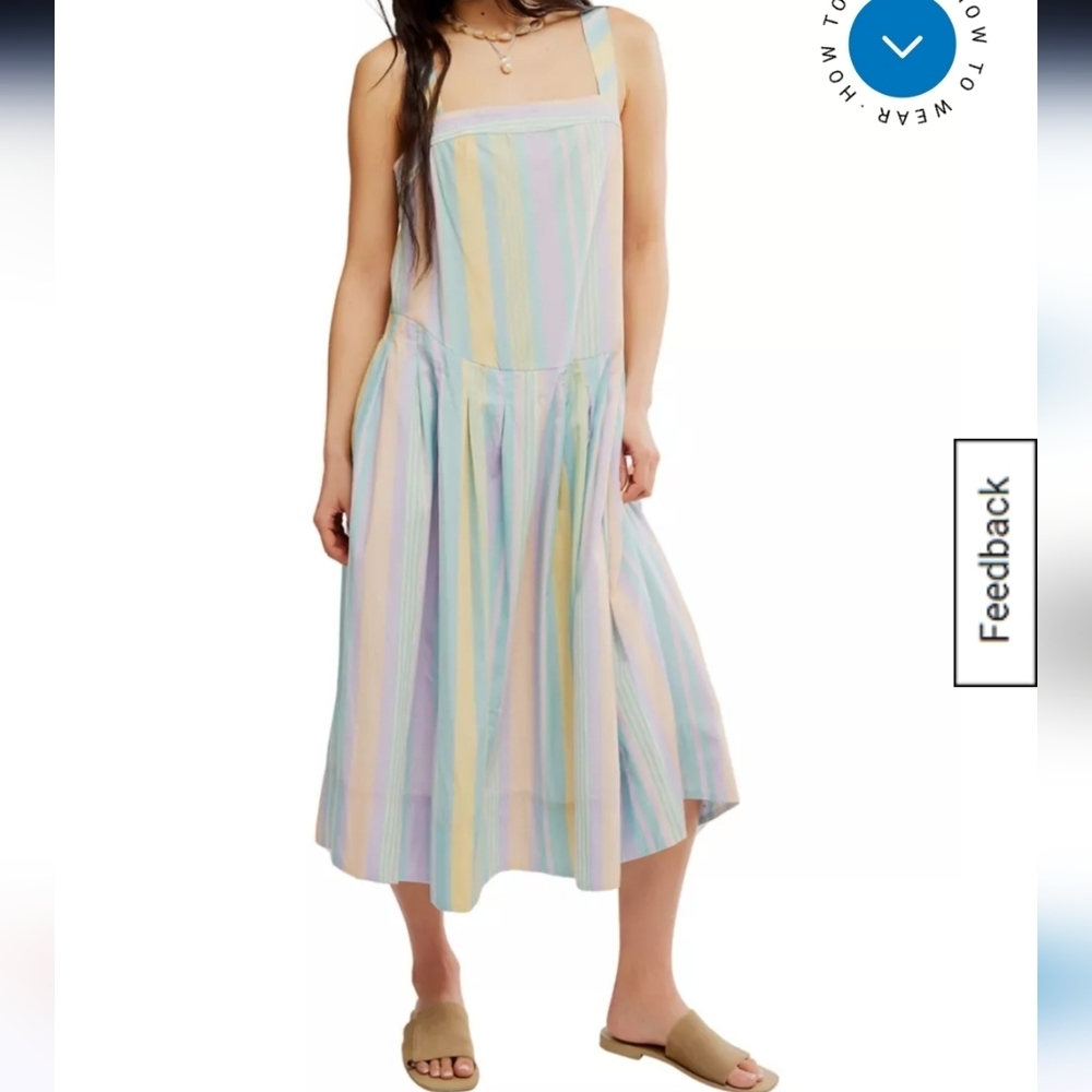 Free People Primavera Stripe Cotton Midi Dress Pastel Combo Womens Small New!